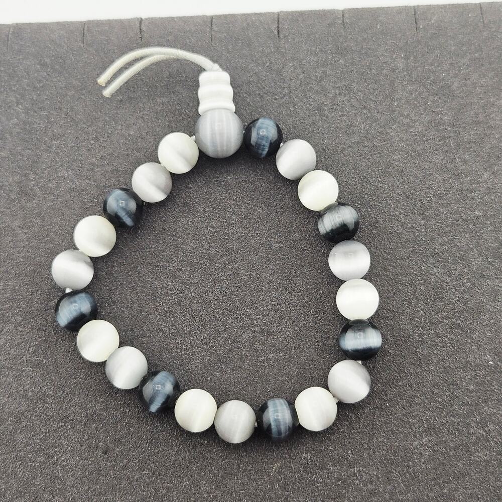 Catseye Power Bead Style Stretch Bracelet Black Gray White Neutral Y2K 90s Vibe